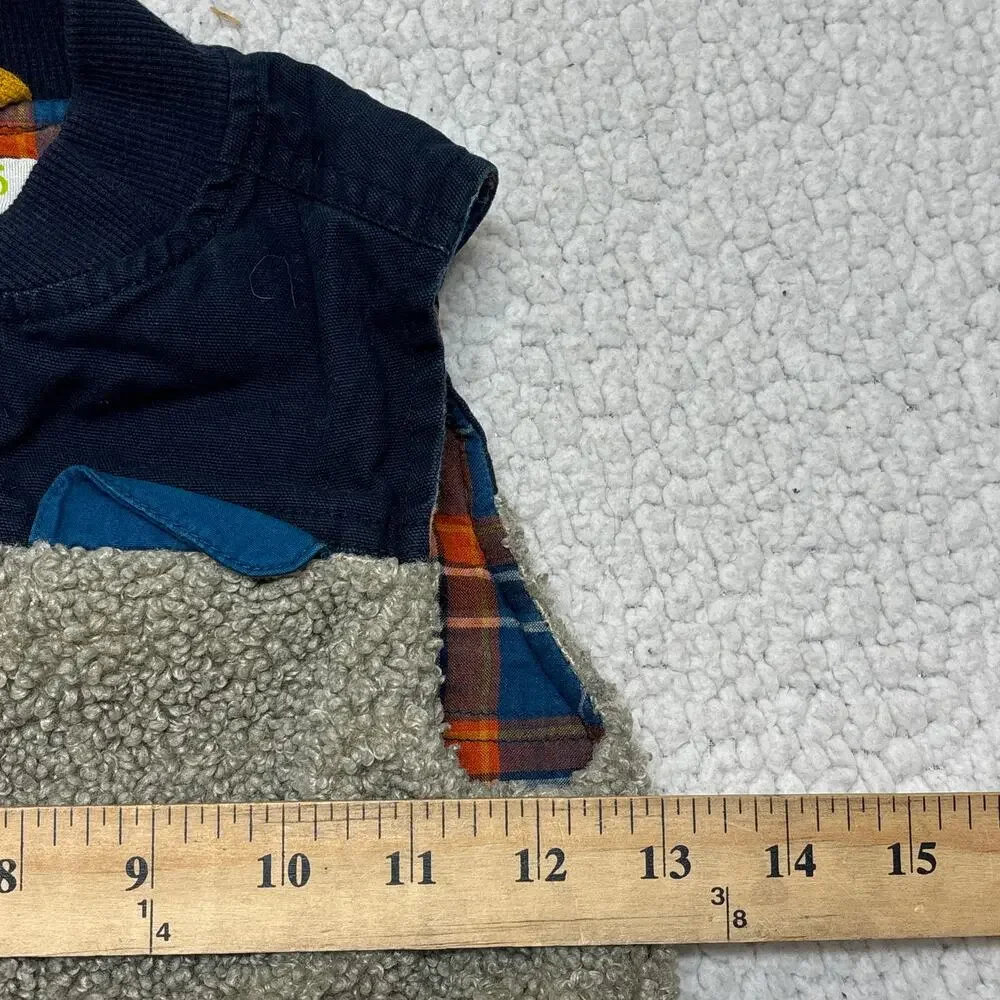 OshKosh B'gosh Vest Toddler 4T Khaki/Navy Sherpa Fleece Colorblock Plaid Lined